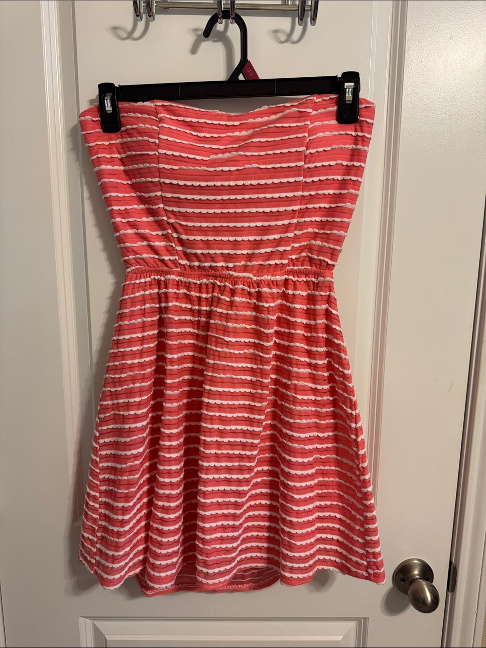 paper doll Coral and White Strapless Summer Dress